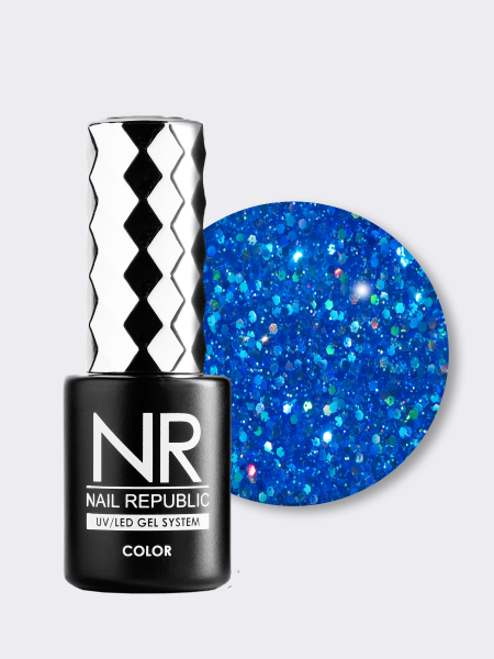 NR-465 Frozen gel polish, Shimmering azure blue (10 ml)